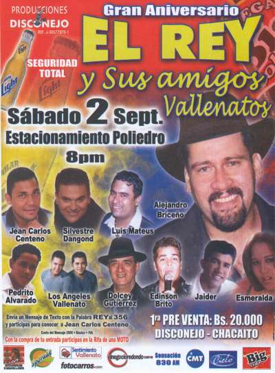 Concierto de Vallenatos para celebrar el 6to. Aniversario del Rey de la Sintonía radial en Caracas - Venezuela Alejandro Briceño