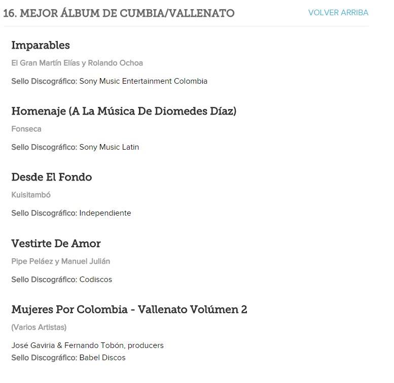 Los Nominados A Los Latin Grammys Categoría Vallenato-cumbia 2016