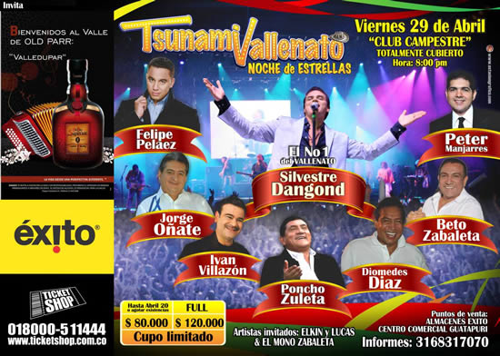 A la venta boletas del Tsunami Vallenato